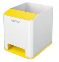 Leitz Wow White Yellow Plastic Home Office Desktop Storage Organiser Square Sound Boosting Pen Pencil Stationery Tidy Holder Pot - thumbnail 4