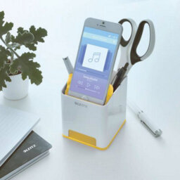 Leitz Wow White Yellow Plastic Home Office Desktop Storage Organiser Square Sound Boosting Pen Pencil Stationery Tidy Holder Pot - thumbnail 2