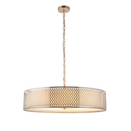 Luminosa Lighting Luminosa Cordero Cylindrical Pendant Ceiling Light Satin Nickel Plate, White Fabric & Frosted Glass 5X E27 - thumbnail 6