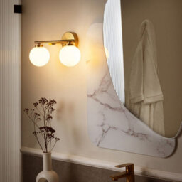 Beliani Two-Light Brass Wall Lamp With Frosted White Glass Globes, W32 X D16 X H13 Cm - thumbnail 1