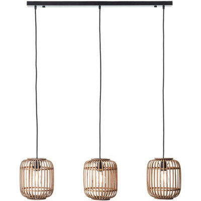 Loops Hanging Ceiling Bar Pendant Light - Natural Bamboo Plywood & Matt Black Paint - 3 X 10W Led E27 - image 1