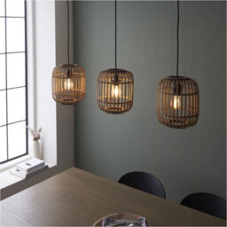 Loops Hanging Ceiling Bar Pendant Light - Natural Bamboo Plywood & Matt Black Paint - 3 X 10W Led E27 - thumbnail 3