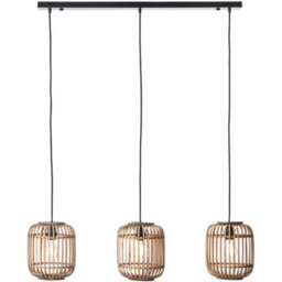 Loops Hanging Ceiling Bar Pendant Light - Natural Bamboo Plywood & Matt Black Paint - 3 X 10W Led E27