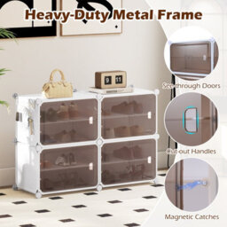 Gainoom Shoe Rack, 4 Tier Shoe Storage Cabinet 16 Pair Plastic Shoe Organizer With Removable Shelves - thumbnail 8