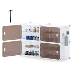 Gainoom Shoe Rack, 4 Tier Shoe Storage Cabinet 16 Pair Plastic Shoe Organizer With Removable Shelves