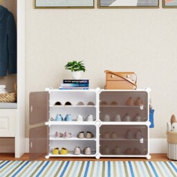 Gainoom Shoe Rack, 4 Tier Shoe Storage Cabinet 16 Pair Plastic Shoe Organizer With Removable Shelves - thumbnail 3