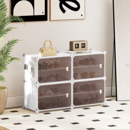 Gainoom Shoe Rack, 4 Tier Shoe Storage Cabinet 16 Pair Plastic Shoe Organizer With Removable Shelves - thumbnail 4