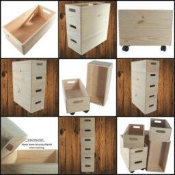 Woodeedoo 4 Tier Wooden Storage Crate Tower On Wheels Stackable Pine Boxes For Kitchen Bathroom Pantry Utility Use 40X20X57.5 Cm - thumbnail 9