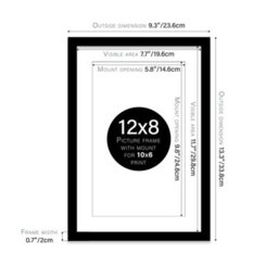 "12X8"" Black Frame With Mount For 10X6"" Pictures 20mm Thin Edge Portrait And Landscape Display With Wall Hooks And Kickstand" - thumbnail 2