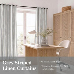 Petto Eyelet Short Curtains, Grey Curtains, Window Linen Waves With Stripes, H 160 X W 140 Cm For Curtain, Living Room, Bedroom - thumbnail 5