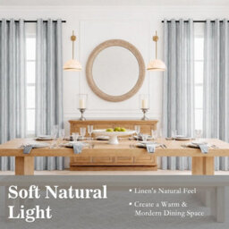 Petto Eyelet Short Curtains, Grey Curtains, Window Linen Waves With Stripes, H 160 X W 140 Cm For Curtain, Living Room, Bedroom - thumbnail 6