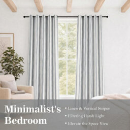 Petto Eyelet Short Curtains, Grey Curtains, Window Linen Waves With Stripes, H 160 X W 140 Cm For Curtain, Living Room, Bedroom - thumbnail 4