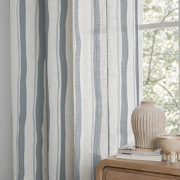 Petto Eyelet Short Curtains, Grey Curtains, Window Linen Waves With Stripes, H 160 X W 140 Cm For Curtain, Living Room, Bedroom