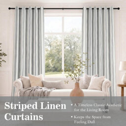 Petto Eyelet Short Curtains, Grey Curtains, Window Linen Waves With Stripes, H 160 X W 140 Cm For Curtain, Living Room, Bedroom - thumbnail 3