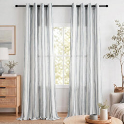 Petto Eyelet Short Curtains, Grey Curtains, Window Linen Waves With Stripes, H 160 X W 140 Cm For Curtain, Living Room, Bedroom - thumbnail 9
