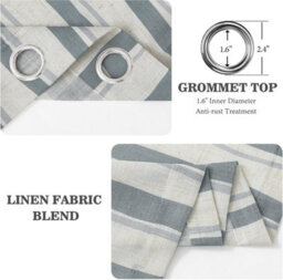 Petto Eyelet Short Curtains, Grey Curtains, Window Linen Waves With Stripes, H 160 X W 140 Cm For Curtain, Living Room, Bedroom - thumbnail 8
