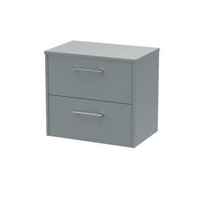 Hudson Reed Juno Wall Hung 2 Soft Close Drawer Vanity Unit With Worktop In Coastal Grey Finish, 605mm - image 1