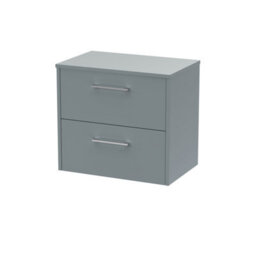 Hudson Reed Juno Wall Hung 2 Soft Close Drawer Vanity Unit With Worktop In Coastal Grey Finish, 605mm - thumbnail 1