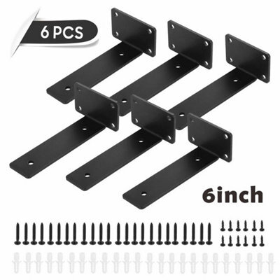 6 Inch-6Pcs Heavy Duty Black Cast Iron Shelf Brackets, Floating Shelf Supports - image 1