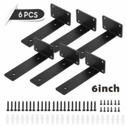 6 Inch-6Pcs Heavy Duty Black Cast Iron Shelf Brackets, Floating Shelf Supports - thumbnail 1