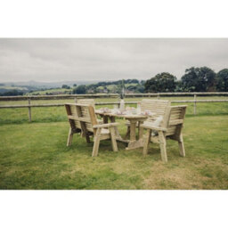 Churnet Valley Garden Furniture Ltd Ergo Table Set - Sits 6, 2 Bench & 2 Chair - L250 X W290 X H105 Cm - Min. Assembly Required - Set Of Waterproof Cushions Included - thumbnail 3