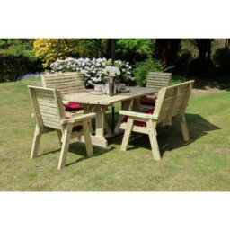 Churnet Valley Garden Furniture Ltd Ergo Table Set - Sits 6, 2 Bench & 2 Chair - L250 X W290 X H105 Cm - Min. Assembly Required - Set Of Waterproof Cushions Included - thumbnail 2
