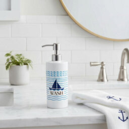 Purely Home Sailing Boats Stainless Steel Soap Dispenser - Pump Action Refillable Bathroom & Kitchen Décor - thumbnail 2