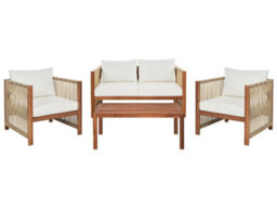 Wyld and Coco Alfresco Living 4-Seater Garden Sofa Set In Light Brown Acacia With Beige Rope Cushions - thumbnail 3