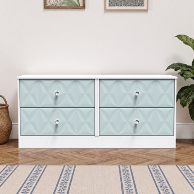 San Jose Ready Assembled Matt Duck Egg Blue & White No Effect 4 Drawer Wide Chest (H)521mm (W)1146mm (D)395mm - image 1