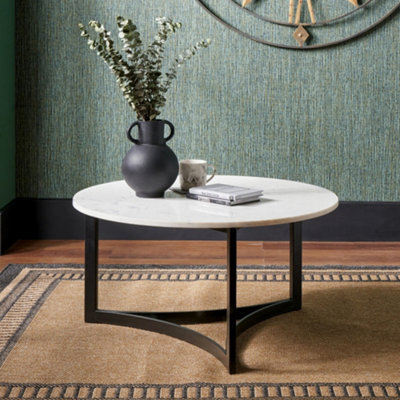 Pacific Lifestyle White Marble Round Coffee Table With Black Metal Legs 81Cm, Hendrick - image 1