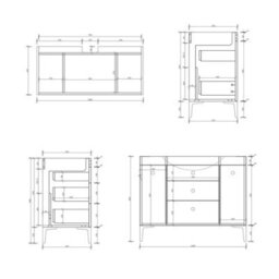 Royal Bathrooms Verona 1000mm White Floor Standing Vanity Unit 3 Drawer & Dual Side Pull Out Storage Ceramic Basin - Black Knob - thumbnail 7