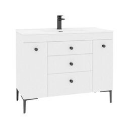 Royal Bathrooms Verona 1000mm White Floor Standing Vanity Unit 3 Drawer & Dual Side Pull Out Storage Ceramic Basin - Black Knob - thumbnail 6