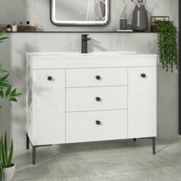 Royal Bathrooms Verona 1000mm White Floor Standing Vanity Unit 3 Drawer & Dual Side Pull Out Storage Ceramic Basin - Black Knob
