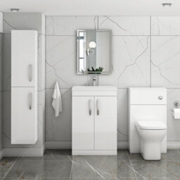 Royal Bathrooms Turin Gloss White 600mm Floor Standing Vanity Unit 2 Door With Mid-Edge Basin Sink - thumbnail 4