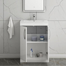 Royal Bathrooms Turin Gloss White 600mm Floor Standing Vanity Unit 2 Door With Mid-Edge Basin Sink - thumbnail 5