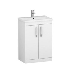 Royal Bathrooms Turin Gloss White 600mm Floor Standing Vanity Unit 2 Door With Mid-Edge Basin Sink - thumbnail 6