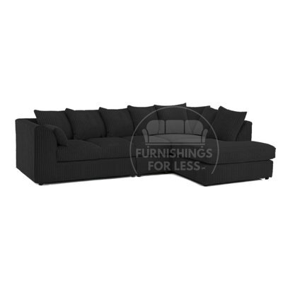 Furnishings For Less UK Luxor Black Jumbo Cord Large 5 Seater Corner Sofa Long Right Hand Facing