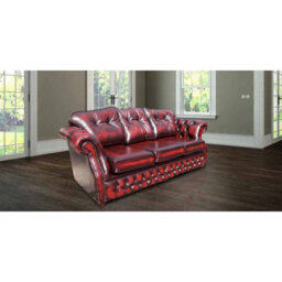 Chesterfield 3 Seater Antique Oxblood Red Leather Sofa Settee In Era Style - thumbnail 1