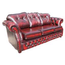 Chesterfield 3 Seater Antique Oxblood Red Leather Sofa Settee In Era Style - thumbnail 2