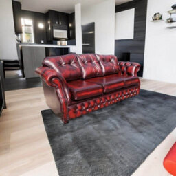 Chesterfield 3 Seater Antique Oxblood Red Leather Sofa Settee In Era Style - thumbnail 3