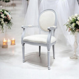 Minster Frame Linen Fabric Louis Dining Chair - L52 X W45 X H94 Cm - Grey - thumbnail 2