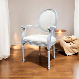 Minster Frame Linen Fabric Louis Dining Chair - L52 X W45 X H94 Cm - Grey - thumbnail 4