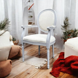 Minster Frame Linen Fabric Louis Dining Chair - L52 X W45 X H94 Cm - Grey - thumbnail 3
