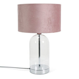 Valuelights Jessy Glass And Silver Chrome Metal Bedside Table Lamp With A Blush Pink Velvet Lampshade - thumbnail 2