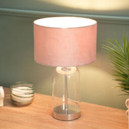 Valuelights Jessy Glass And Silver Chrome Metal Bedside Table Lamp With A Blush Pink Velvet Lampshade - thumbnail 5