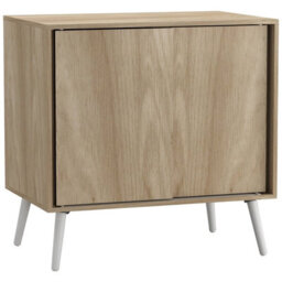 Urbn-Living Urbnliving 2-Door Sliding Chest Cabinet Sideboard Oak Carcass Closet Storage Cupboard Organiser With White Legs - thumbnail 1