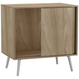 Urbn-Living Urbnliving 2-Door Sliding Chest Cabinet Sideboard Oak Carcass Closet Storage Cupboard Organiser With White Legs - thumbnail 5