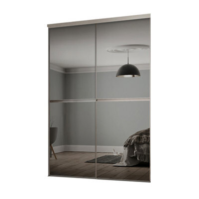 Spacepro Minimalist Mirror Mirrored 2 Door Sliding Wardrobe Door Kit (H)2220mm (W)1808mm - image 1