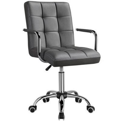 Gray Leather Office Chair Adjustable Swivel Arms - image 1