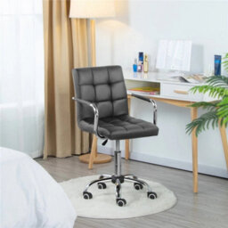 Gray Leather Office Chair Adjustable Swivel Arms - thumbnail 5
